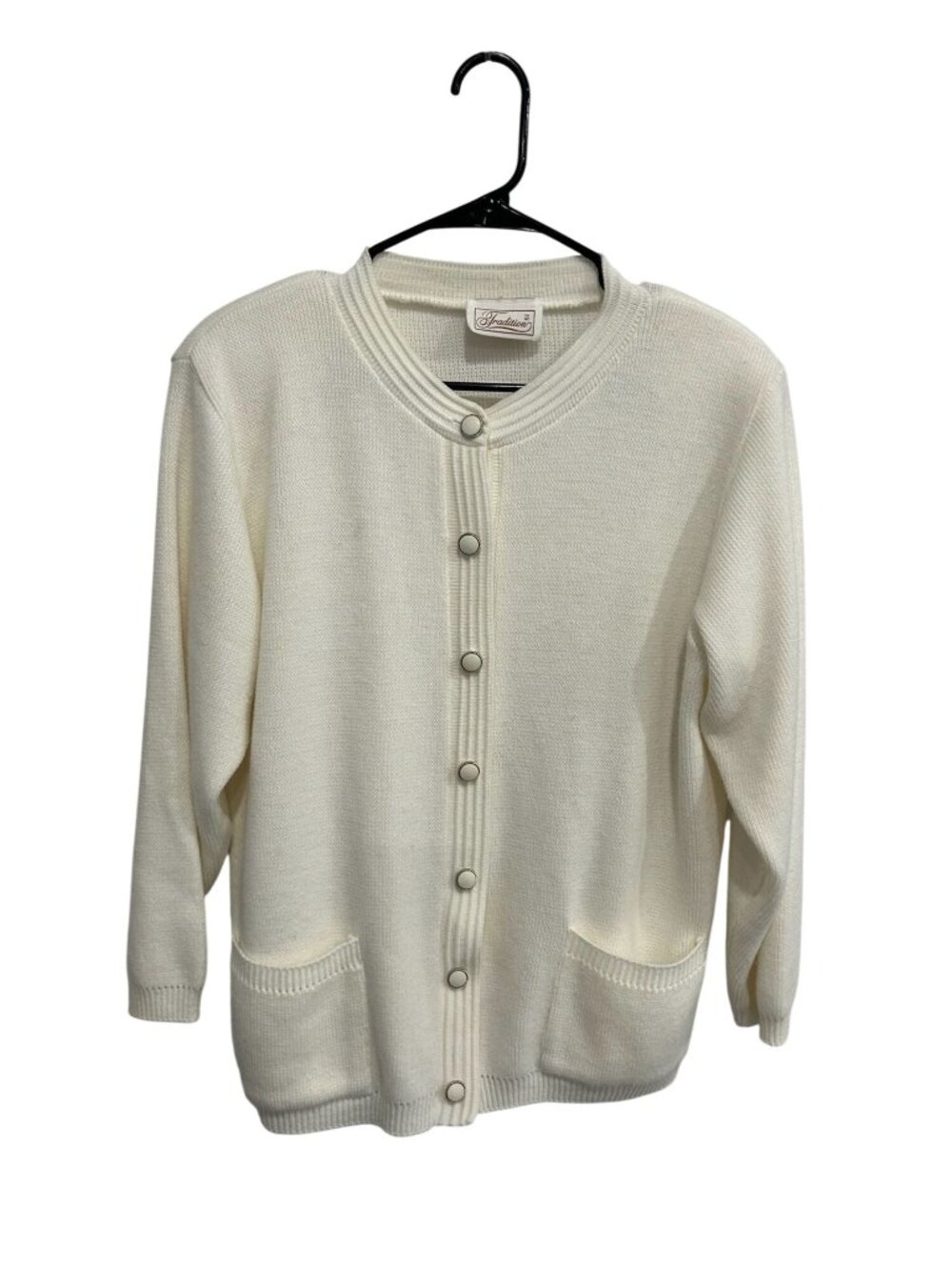 Tradition Small Petite Ivory Cardigan Sweater Pockets Cozycore Minimalist
